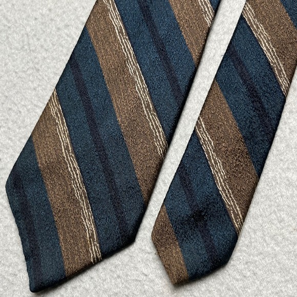 Giorgio Armani Mens Silk Tie Navy Blue Bronze Brown Striped Joe Brand Italy